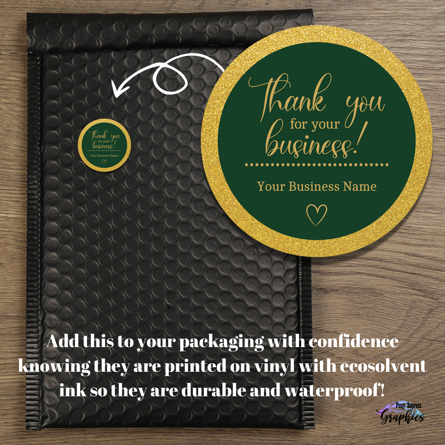 Custom Emerald and Gold Thank You Round Vinyl Packaging Stickers
