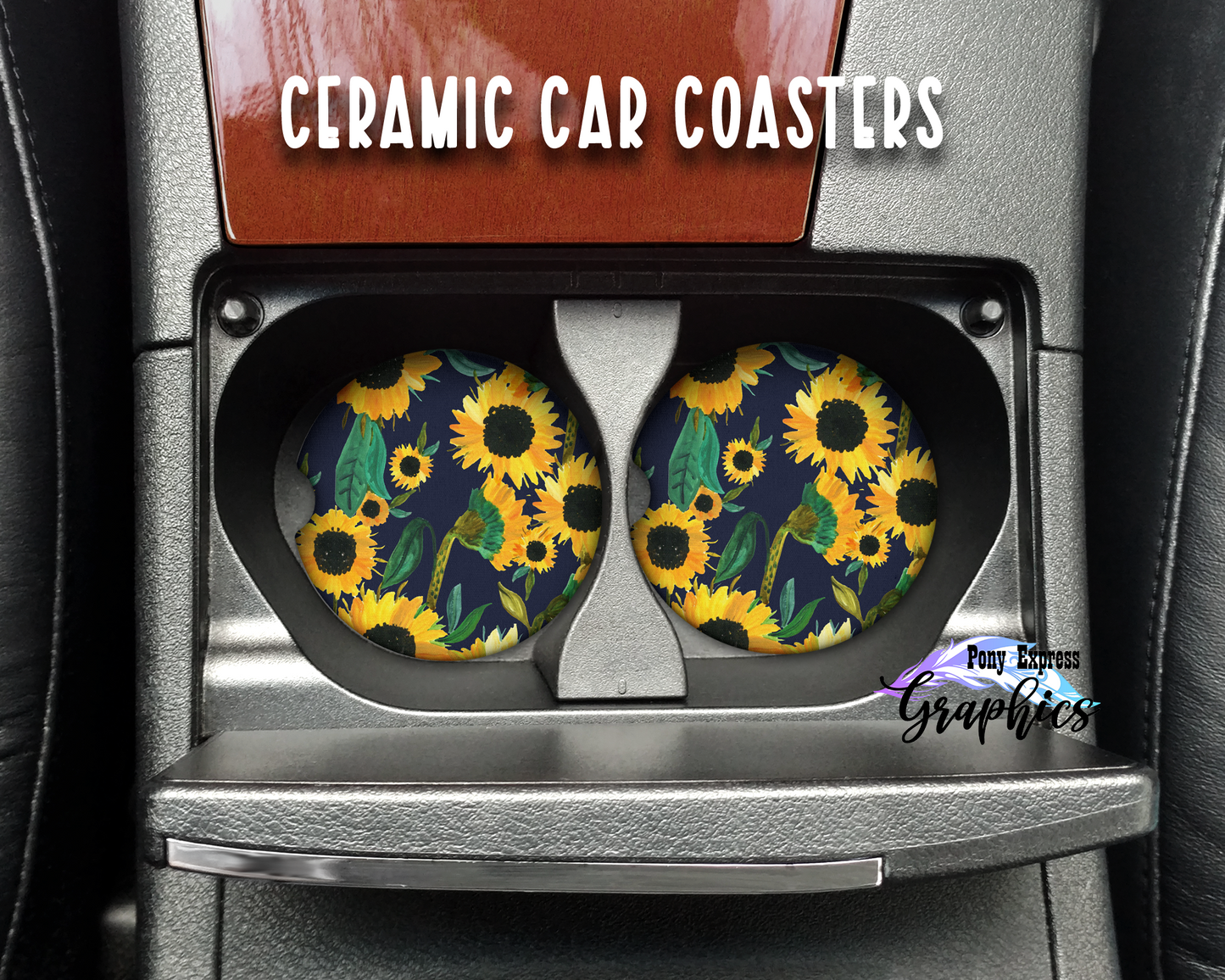 Customized Monogram Sunflower Ceramic Car Coasters