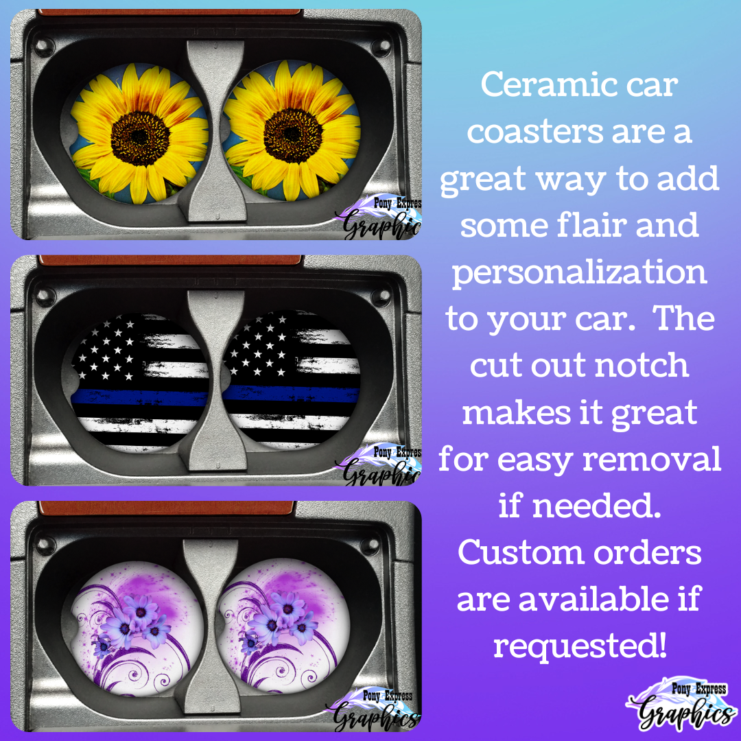 Customized Monogram Sunflower Ceramic Car Coasters