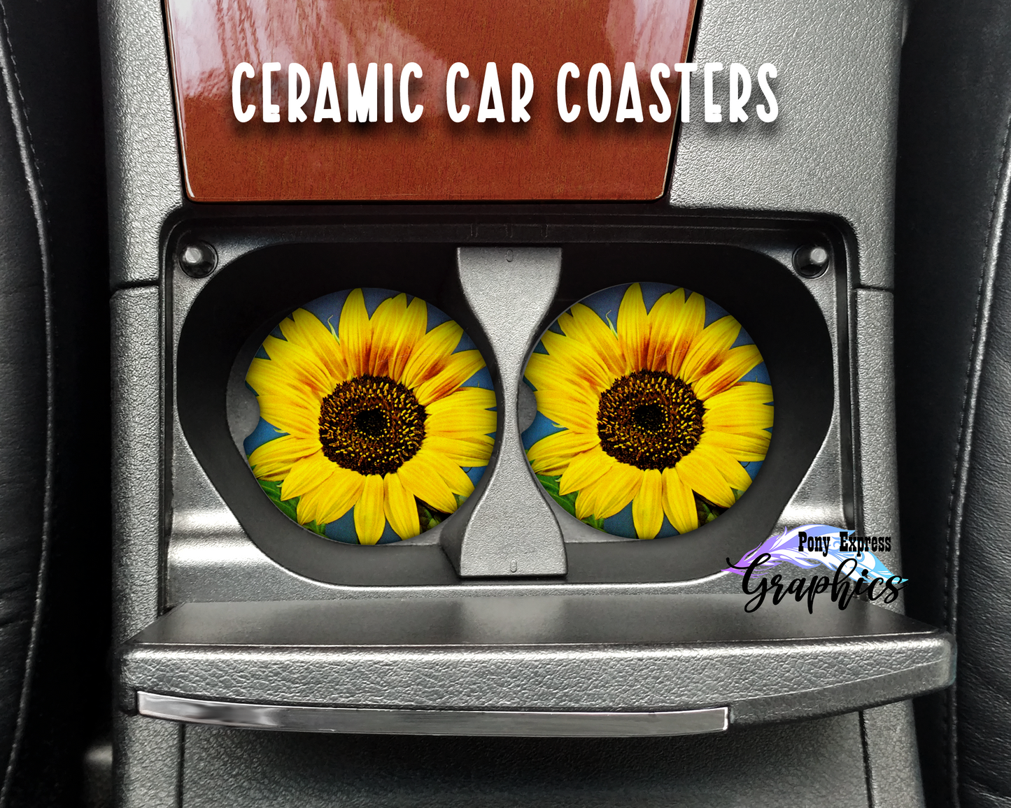Customized Monogram Sunflower Ceramic Car Coasters
