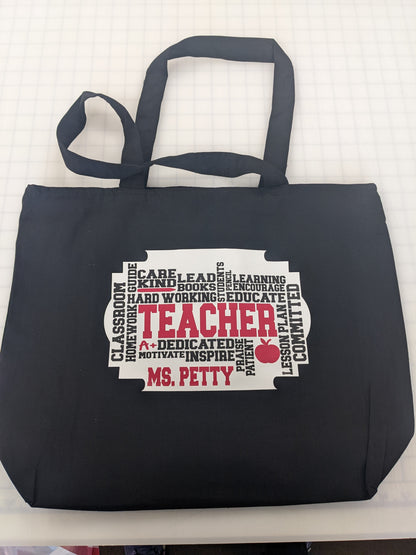 Personalized Teacher Canvas Zippered Tote