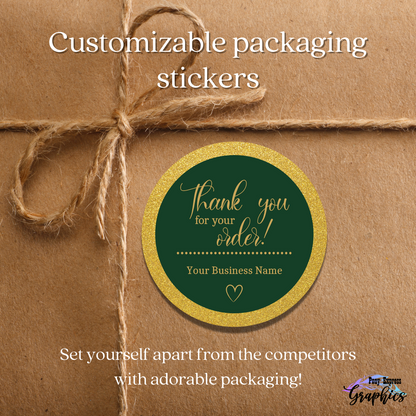Custom Emerald and Gold Thank You Round Vinyl Packaging Stickers