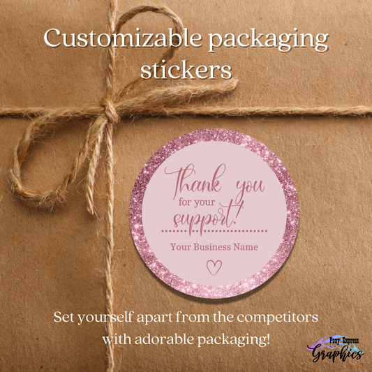 Custom Rose Gold Thank You Round Vinyl Packaging Stickers