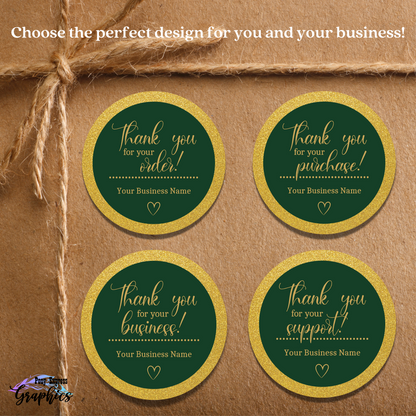 Custom Emerald and Gold Thank You Round Vinyl Packaging Stickers